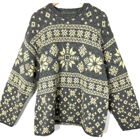 J. Crew Other - Vintage J.Crew Fair Isle Snowflake Wool Sweater XL Gray Cream 90s Nordic Ski